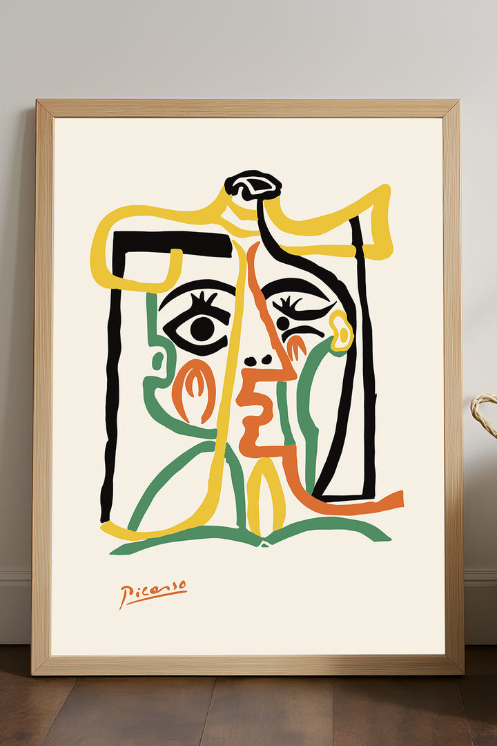 Pablo Picasso renkli çizgili kübist portre modern sanat posteri