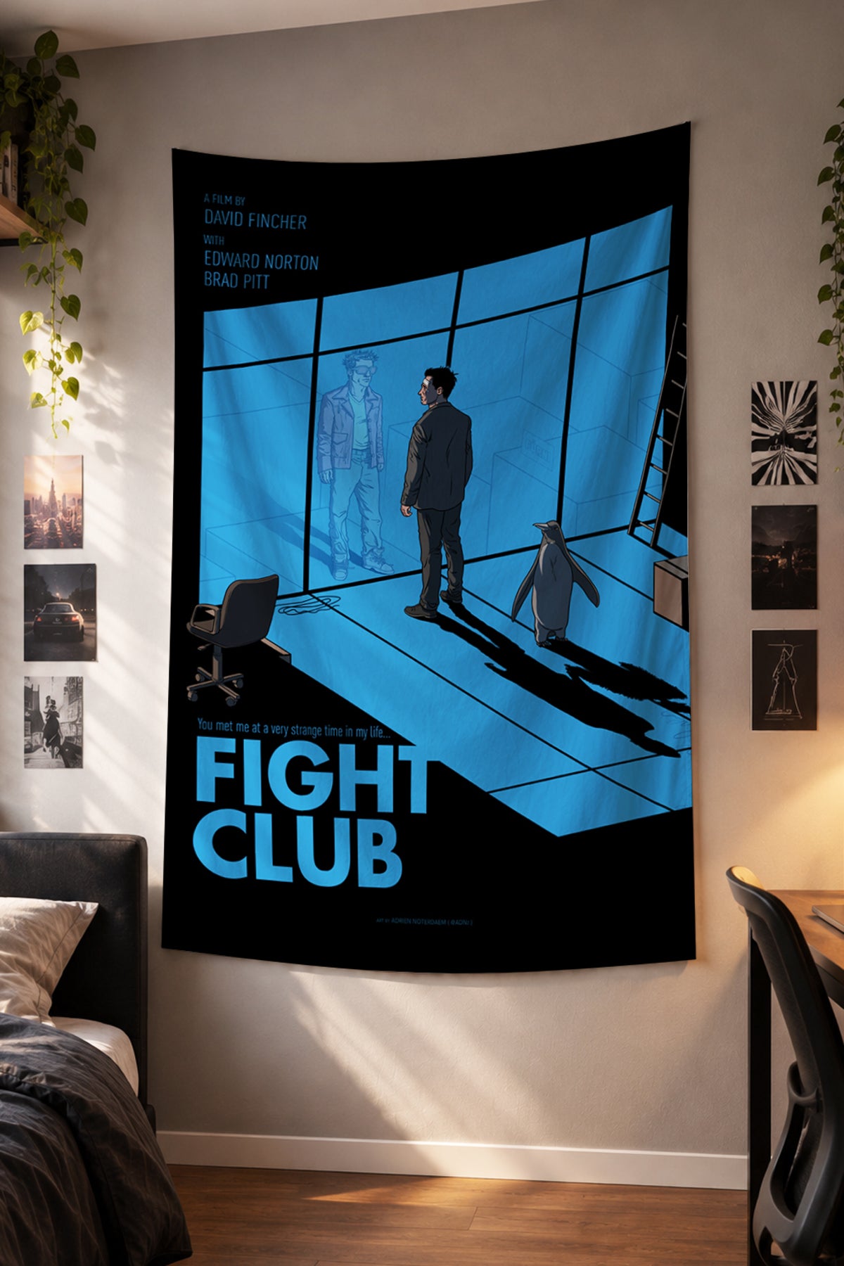Fight Club mavi pencere silüeti kumaş duvar örtüsü – 2. görsel
