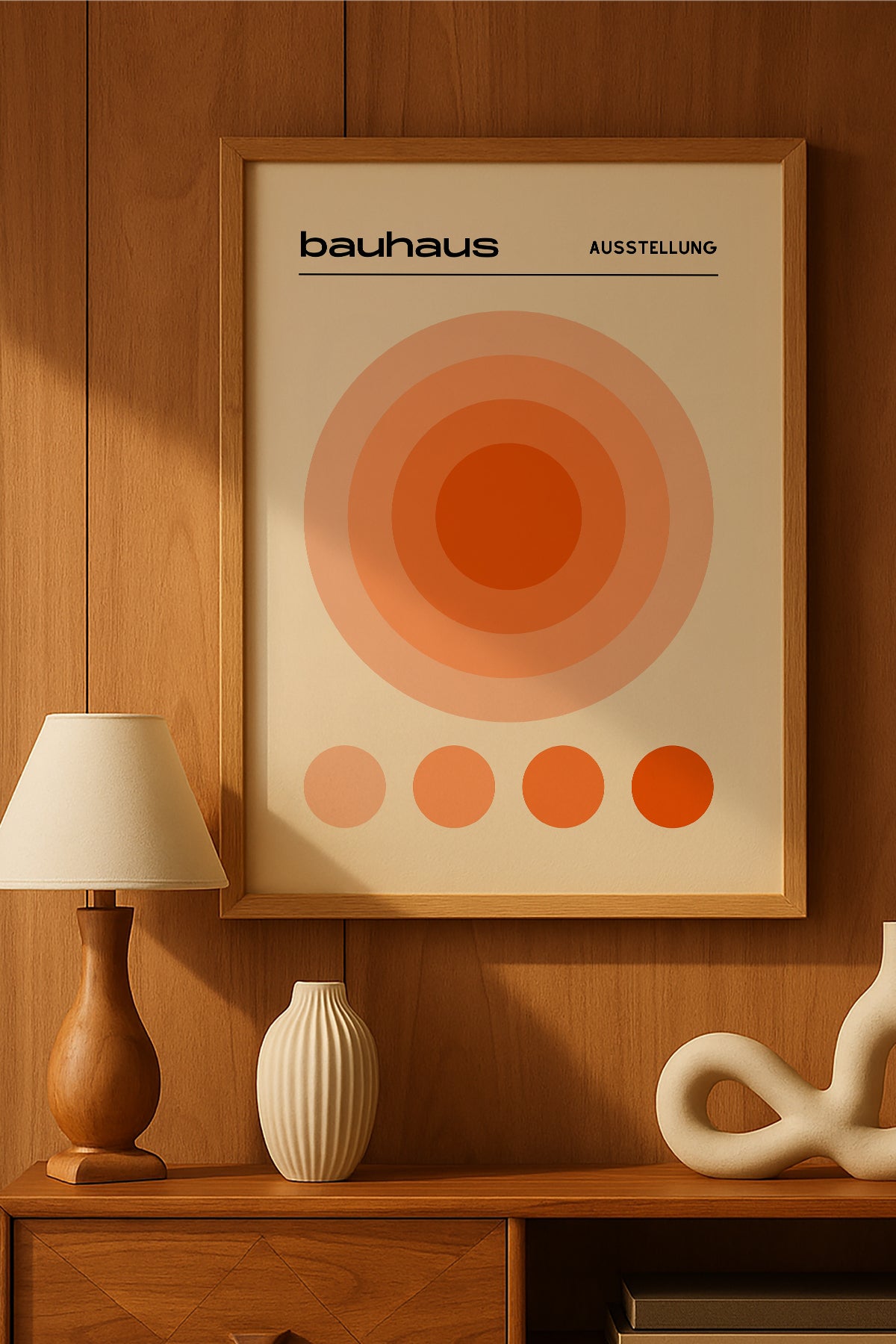 Bauhaus turuncu eş merkezli daireler ve noktalar posteri – 2. görsel