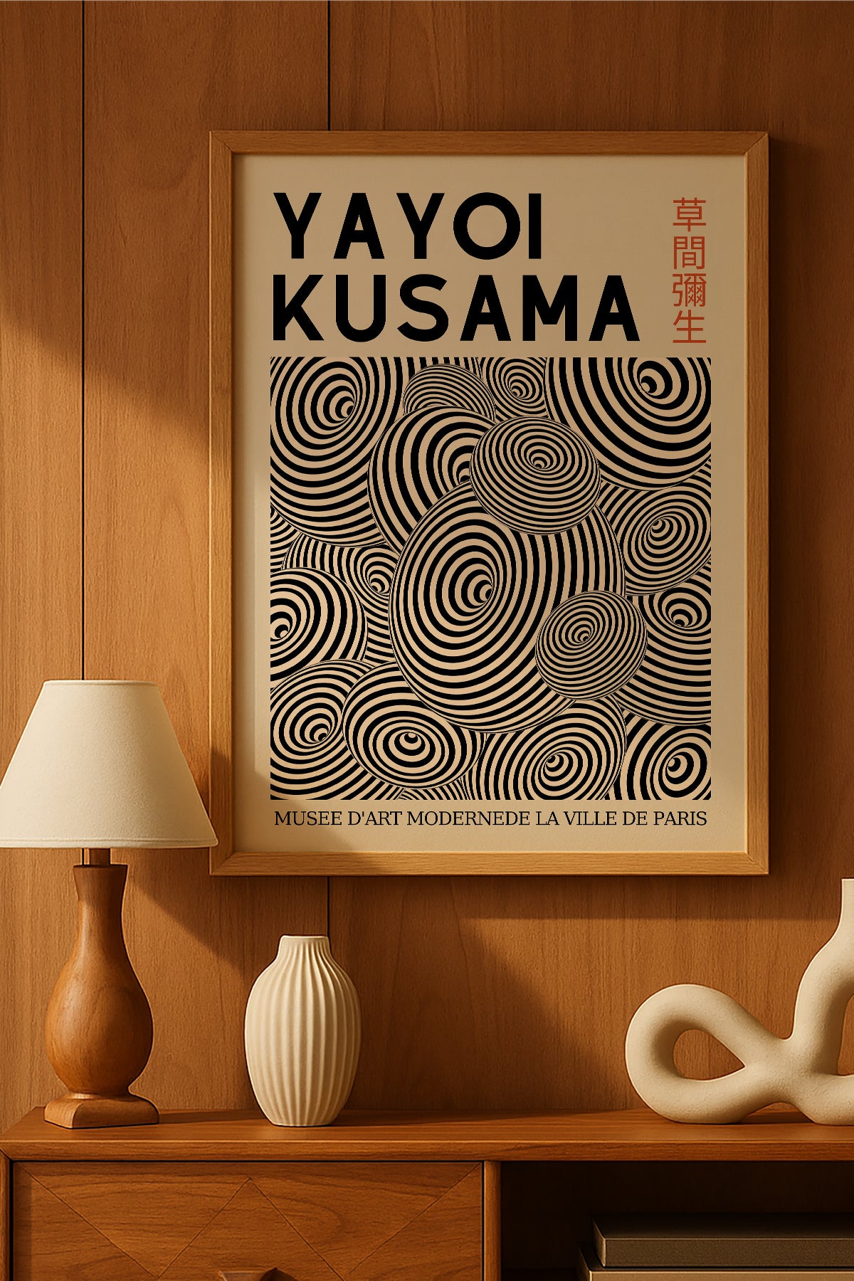 Yayoi Kusama siyah beyaz spiral desenli sergi posteri – 2. görsel