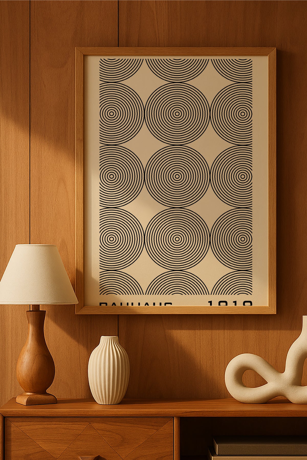 Bauhaus gri eş merkezli daire desenli posteri – 2. görsel