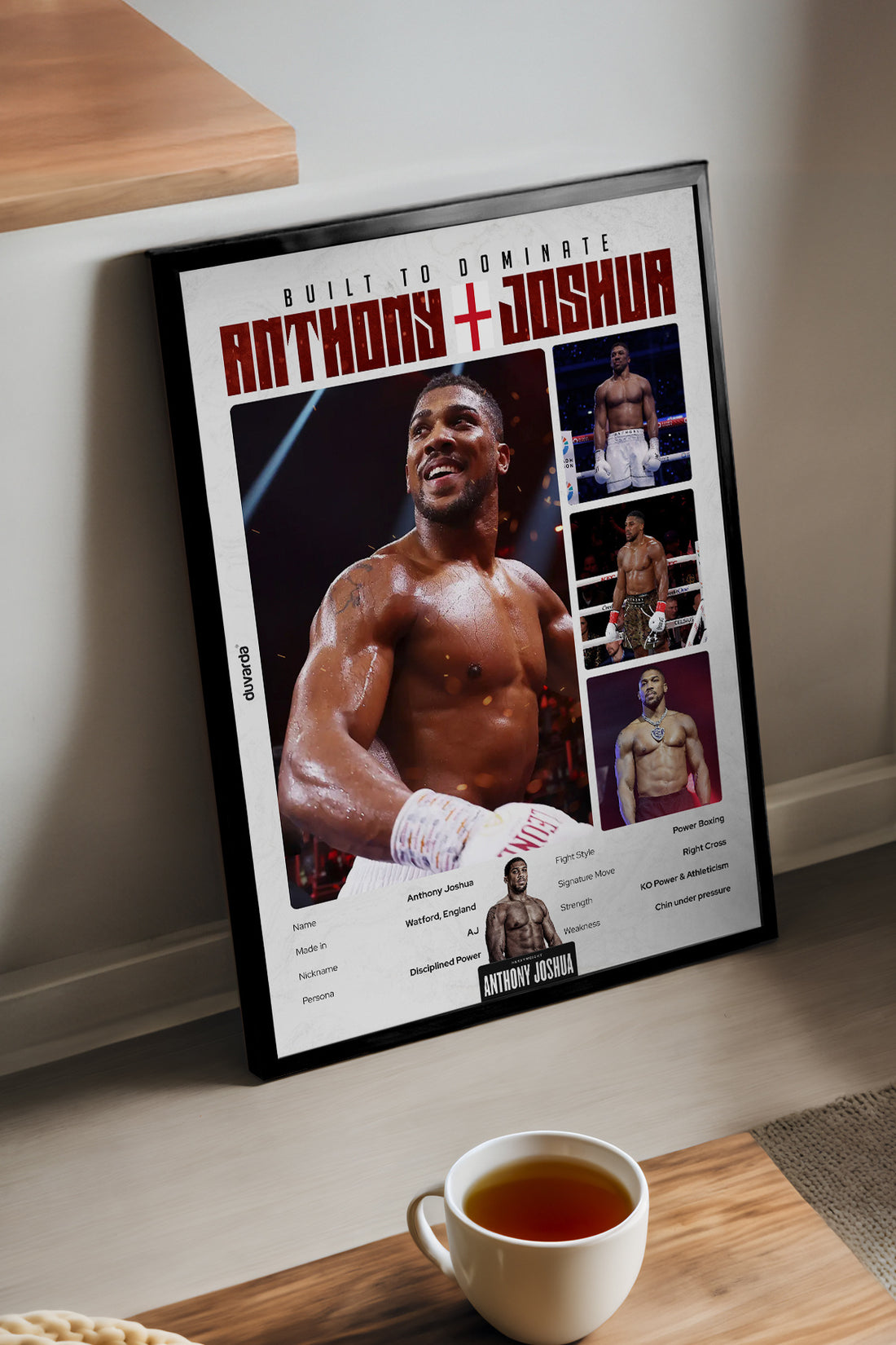Kırmızı başlıklı Anthony Joshua boks portre posteri – 3. görsel