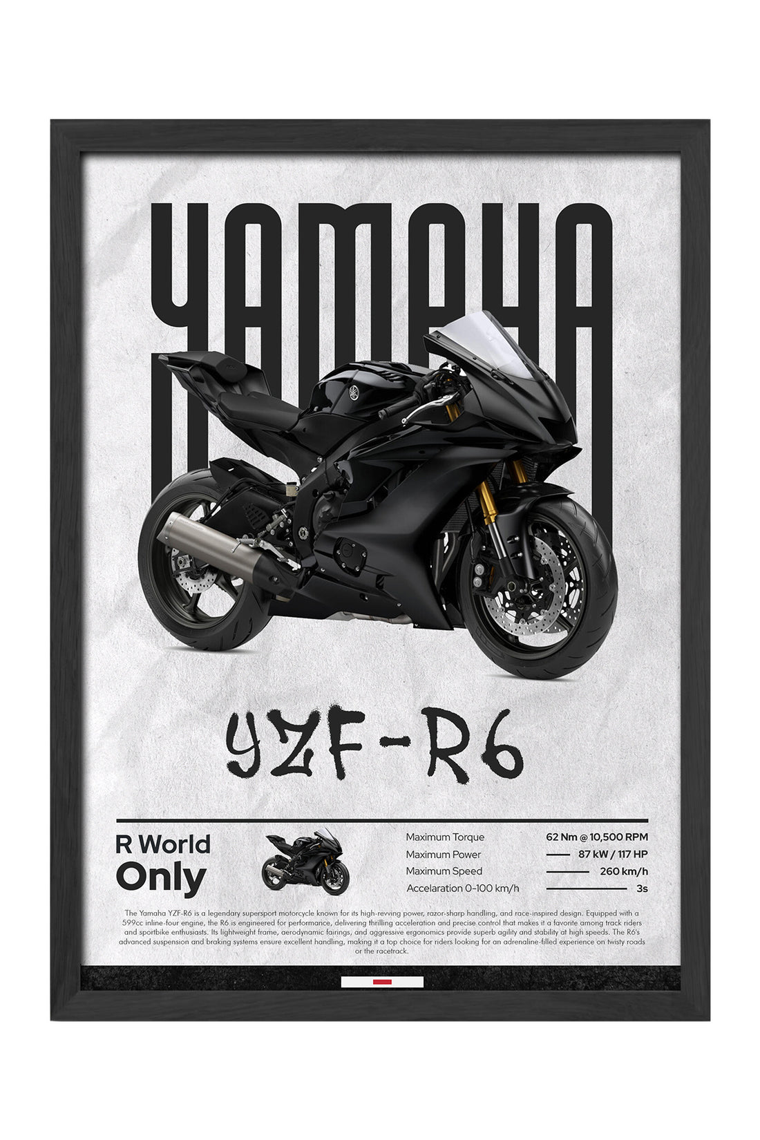 Yamaha YZF-R6 siyah süper sport motosiklet posteri – 3. görsel