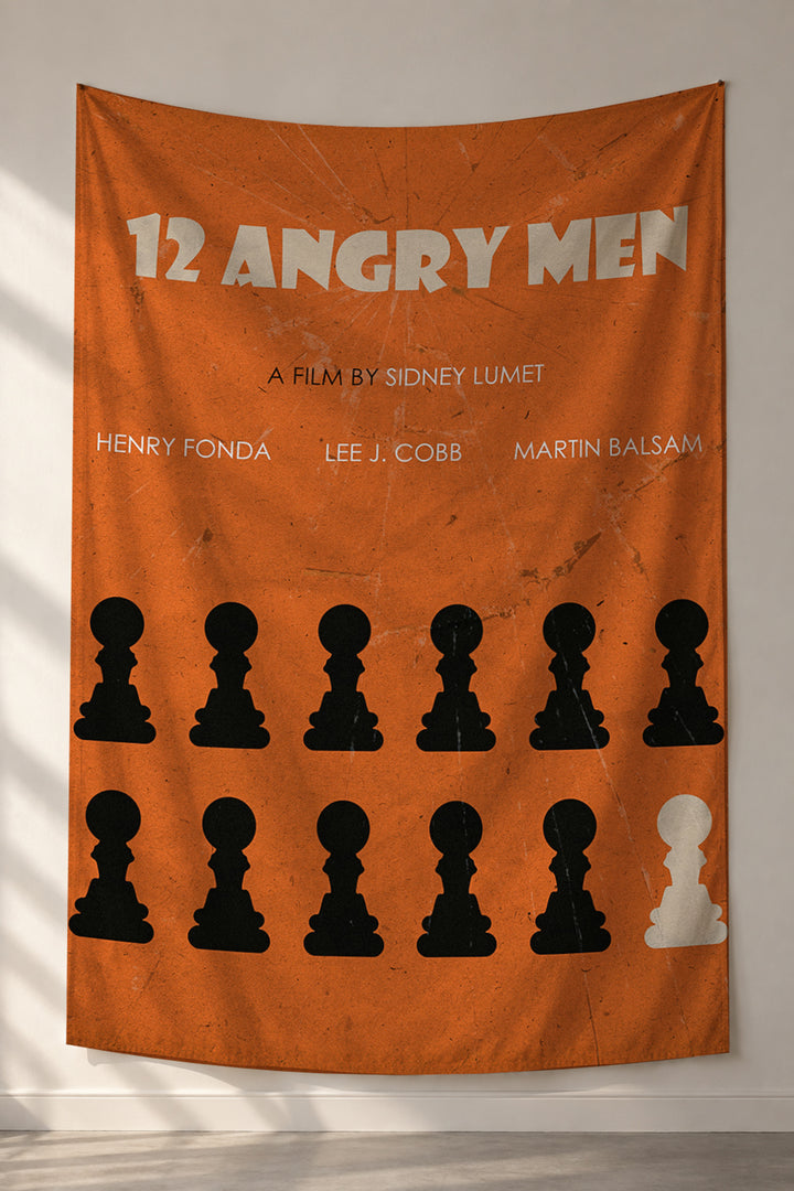 12 Angry Men turuncu zemin satranç piyonlu kumaş duvar örtüsü